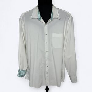 Peter Millar Weekender Wash Button Down Shirt Sz L White Check Flip Cuff Casual